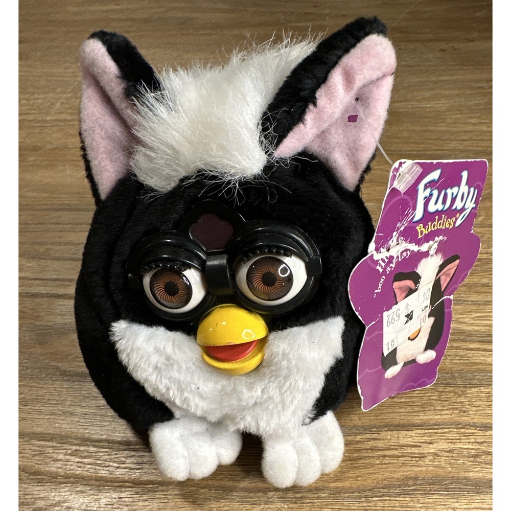 Vintage 1999 Furby Buddies Black White No Hungry Beanbag Plush Tag 70-700 NWT